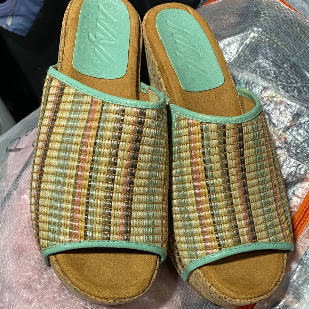 Naya Multicolor Woven Slide Sandals with Mint Trim